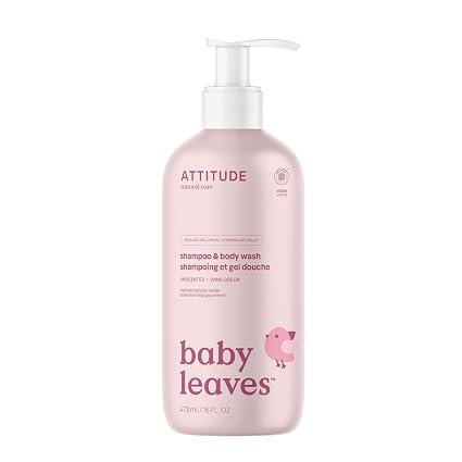 ATTITUDE Baby Shampoo, Body Wash & Soap 2-in-1, Unscented, 16 Fl Oz