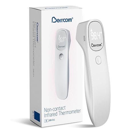 Berrcom Non Contact Infrared Thermometer Digital Forehead Thermometer for Adults and Kids Temperature Thermometer 3 in 1 with Fever Alert Touchless Baby Thermometer Large LED Display
