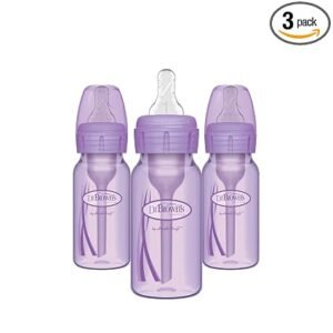 Dr. Brown's Anti-Colic Options+ Narrow Baby Bottles, Purple, 4 oz, 3-Pack