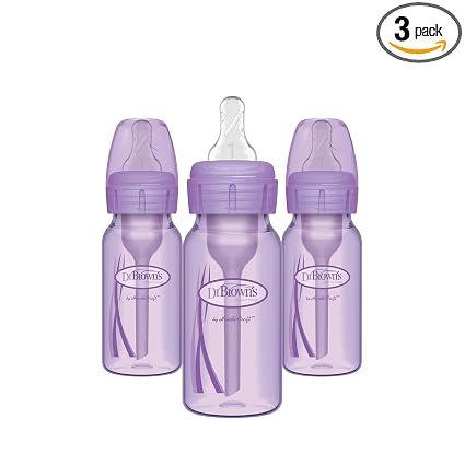 Dr. Brown's Anti-Colic Options+ Narrow Baby Bottles, Purple, 4 oz, 3-Pack