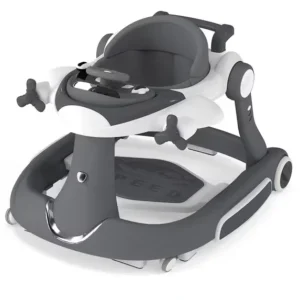 AILEEKISS 5-in-1 Musical Baby Walker with Wheels, Foldable Baby Walker for Boys Girls, Grey