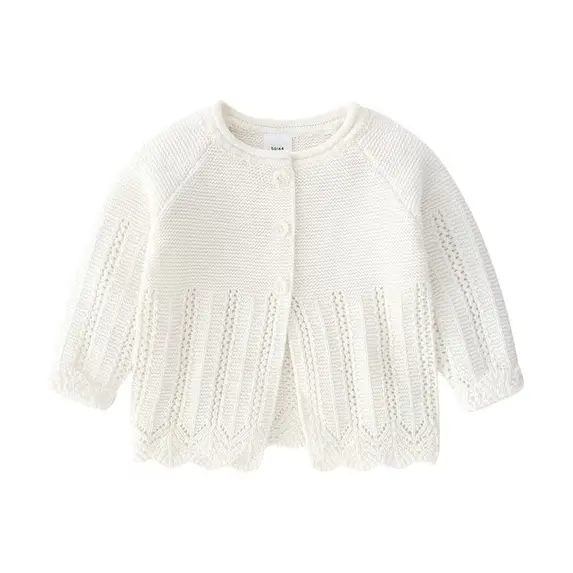 Baby Girls' Knit Cardigan, Solid Color Open Front Sweater for Newborn and Infant Winter Wear, Soft Cotton Casual Coat for Daily Outfits and Cool Weather Layering, 0-2 Years - White