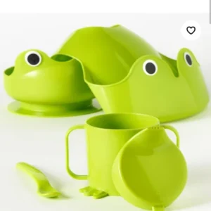 6-Set: IKEA MATA Baby Toddler Green Frog Bib, Spoon, Bowl, Sippy Cup, NIP