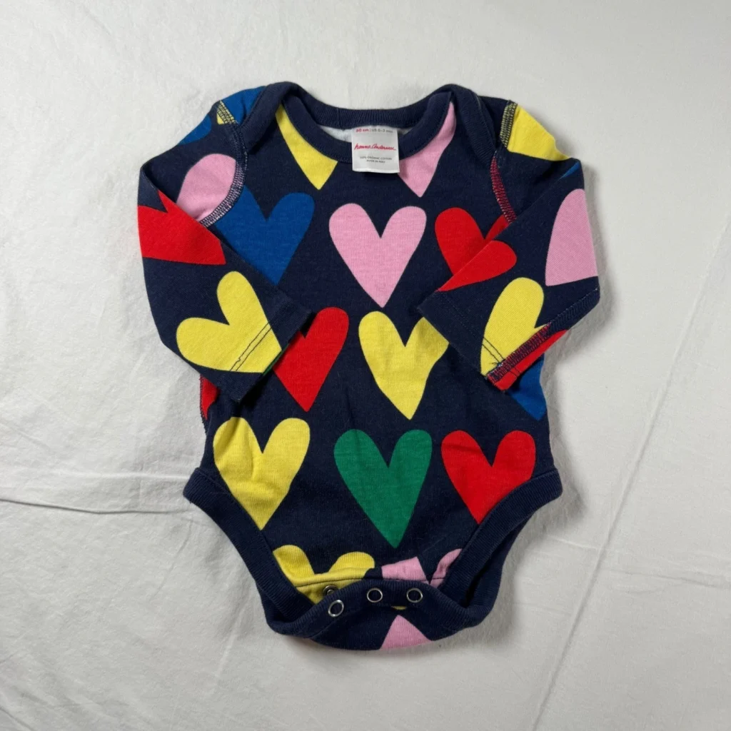 Hanna Andersson Size 0-3 mos Navy Blue Heart Print Organic Cotton Bodysuit