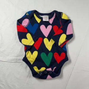 Hanna Andersson Size 0-3 mos Navy Blue Heart Print Organic Cotton Bodysuit